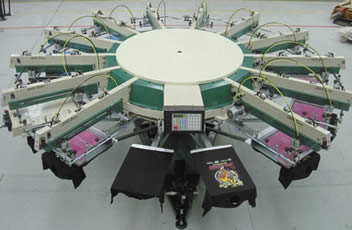 A printing machine is used to printing various colors to black T-shirts.