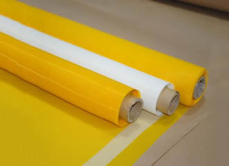 Three rolls of polyester printing screen in white and yellow.